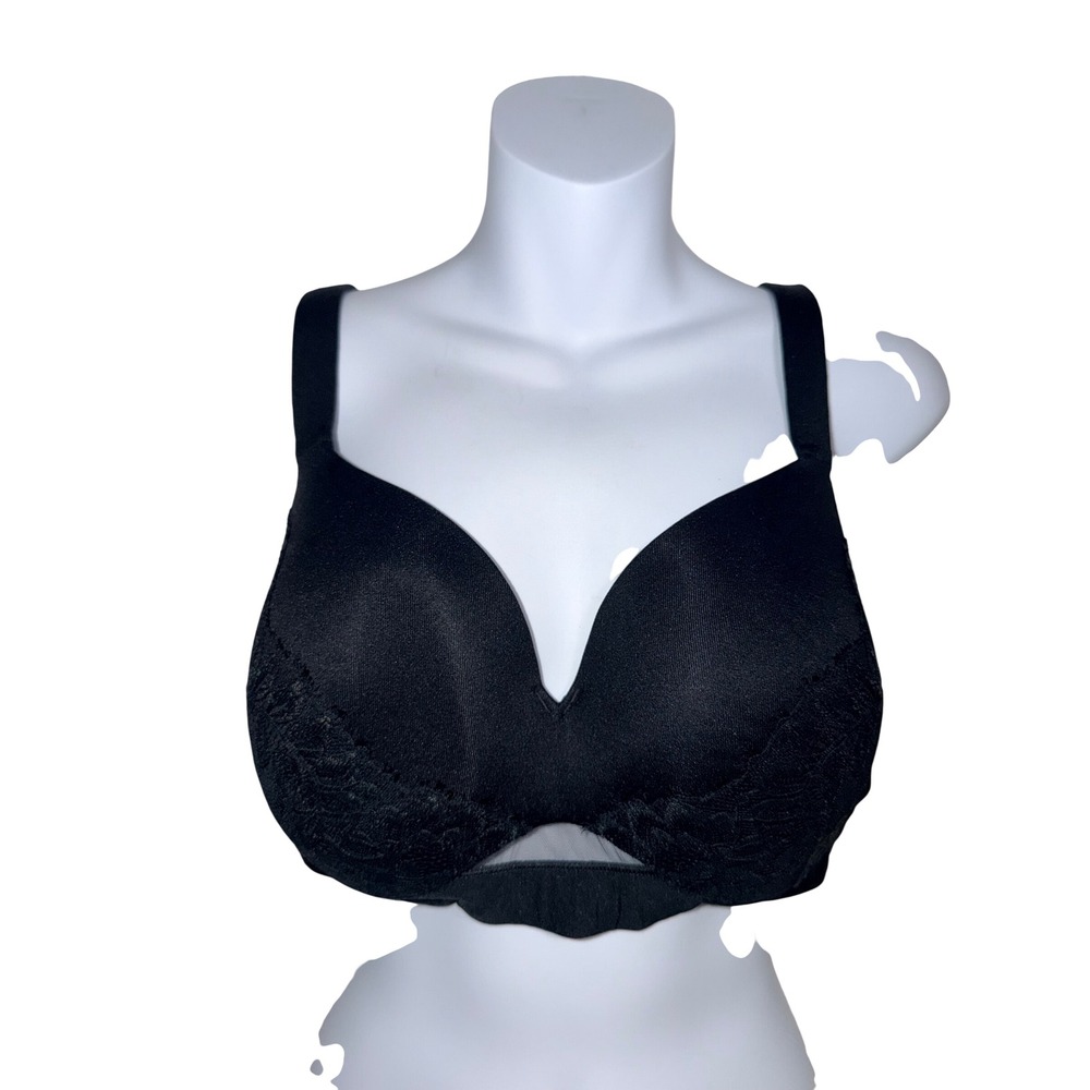 Cacique Black Lightly Lined Full Coverage Lace Trim Bra 38C Underwire Support